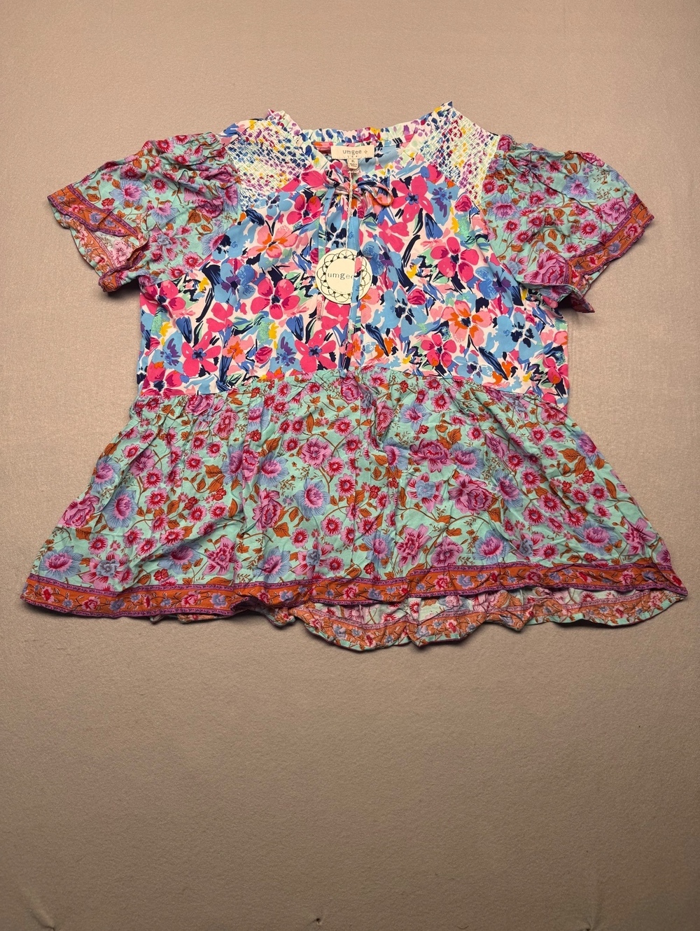 Umgee Floral Peplum Top XL Multicolor Casual